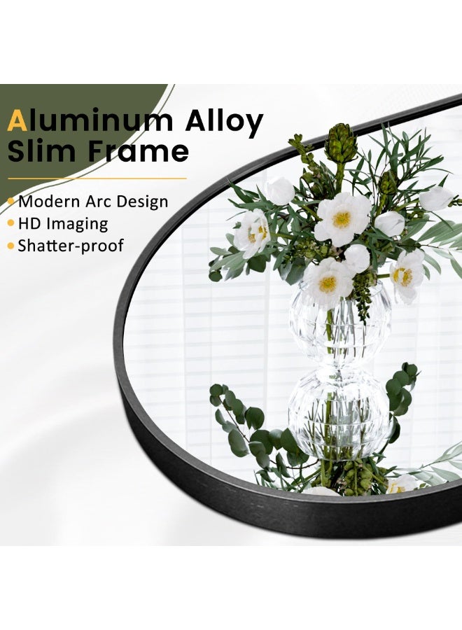 Vphom Arched Full Length Mirror with Stand, 160x60cm Arch Floor Mirror, Full Body Wall Mirror Hanging, Leaning or Freestanding, HD Explosion-Proof Glass, Aluminum Frame Decorative Mirror for Bedroom, Living Room & Dressing Area – Black - Image 4